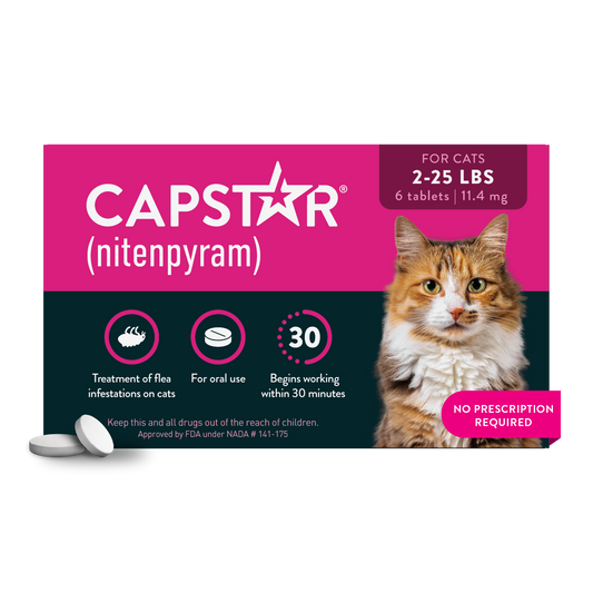 Capstar (nitenpyram) Oral Flea Pills for Cats 2-25 lbs, 6-Pack Fast-Acting Treatment Tablets, Vet-Recommended Medicine Kills Adult Fleas in 30 Minutes, Safe for Kittens